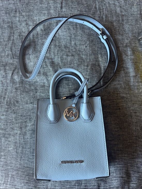 Michael Kors Handbags - Michael Kors Light Blue Pebbled Leather Mini Tote Crossbody